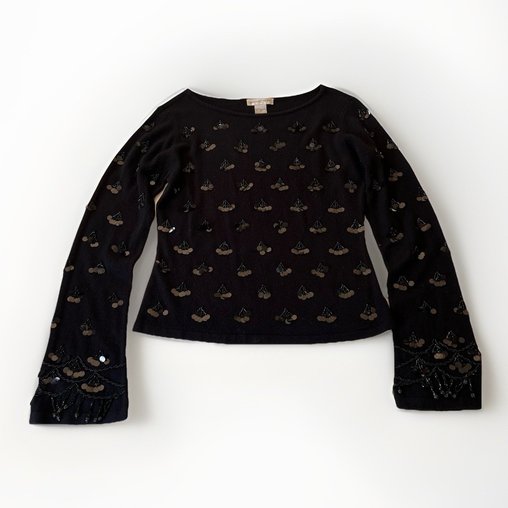Newport News Women's Sweater Size Large Black Beaded Sequin‎ Soft Knit